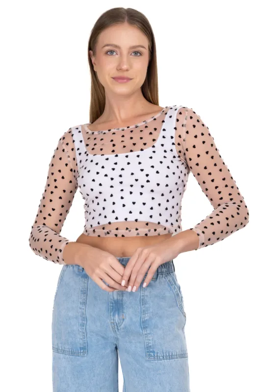 Top mesh manga larga corazones sold by Shasa