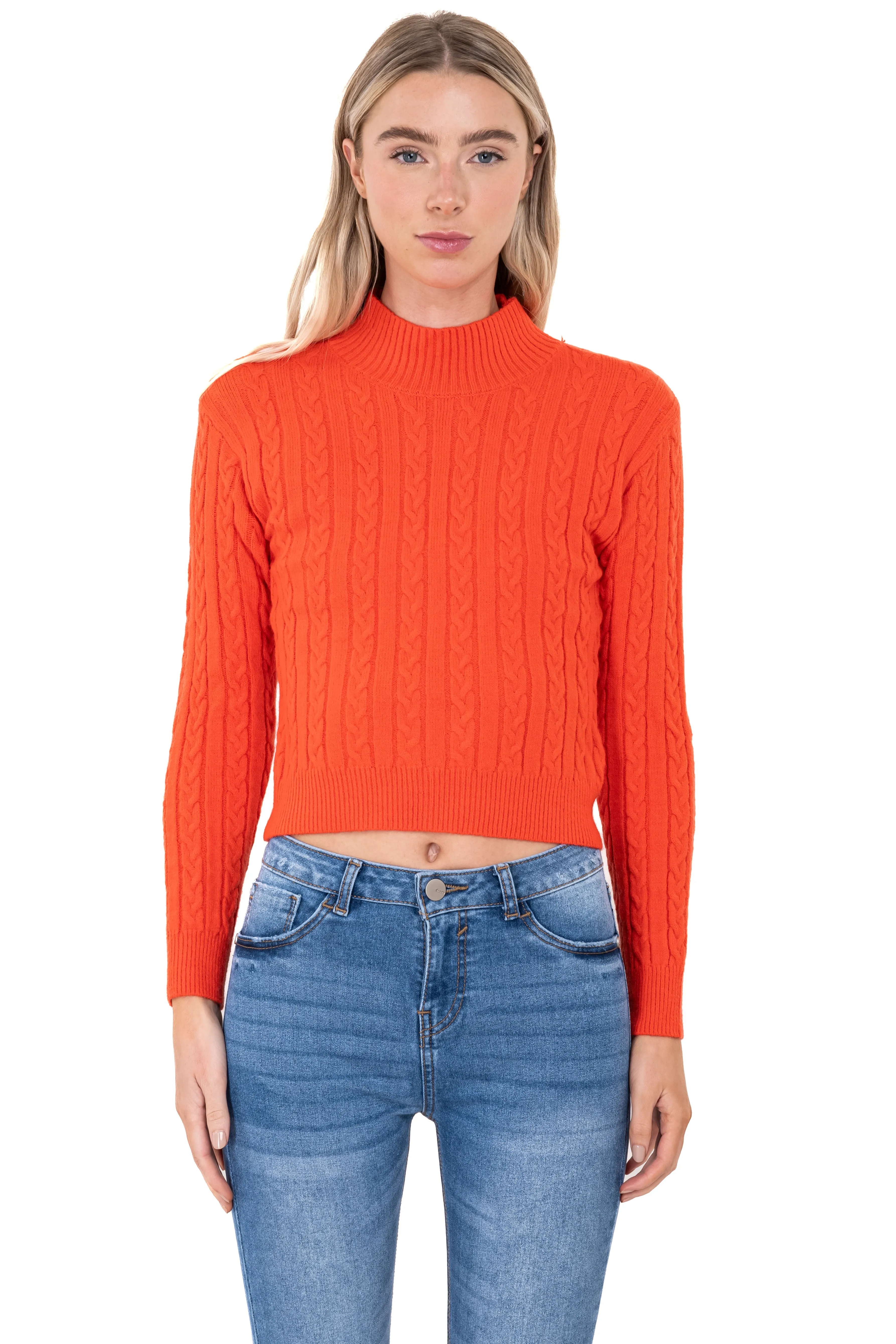 Suéter tejido trenzado cuello alto sold by Shasa