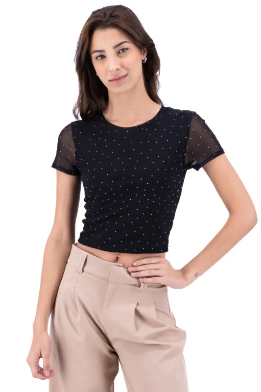 Top mesh brillos manga corta sold by Shasa