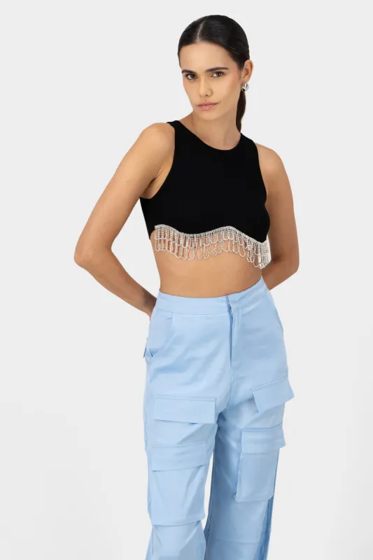 Top seamless con flecos brillos sold by Shasa