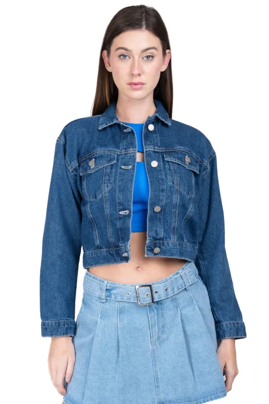 Chamarra crop denim botones sold by Shasa
