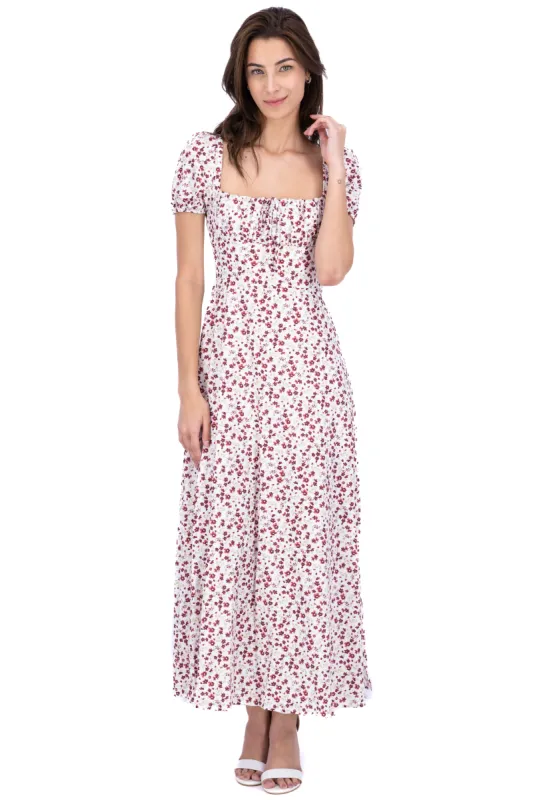 Vestido maxi manga corta flores sold by Shasa