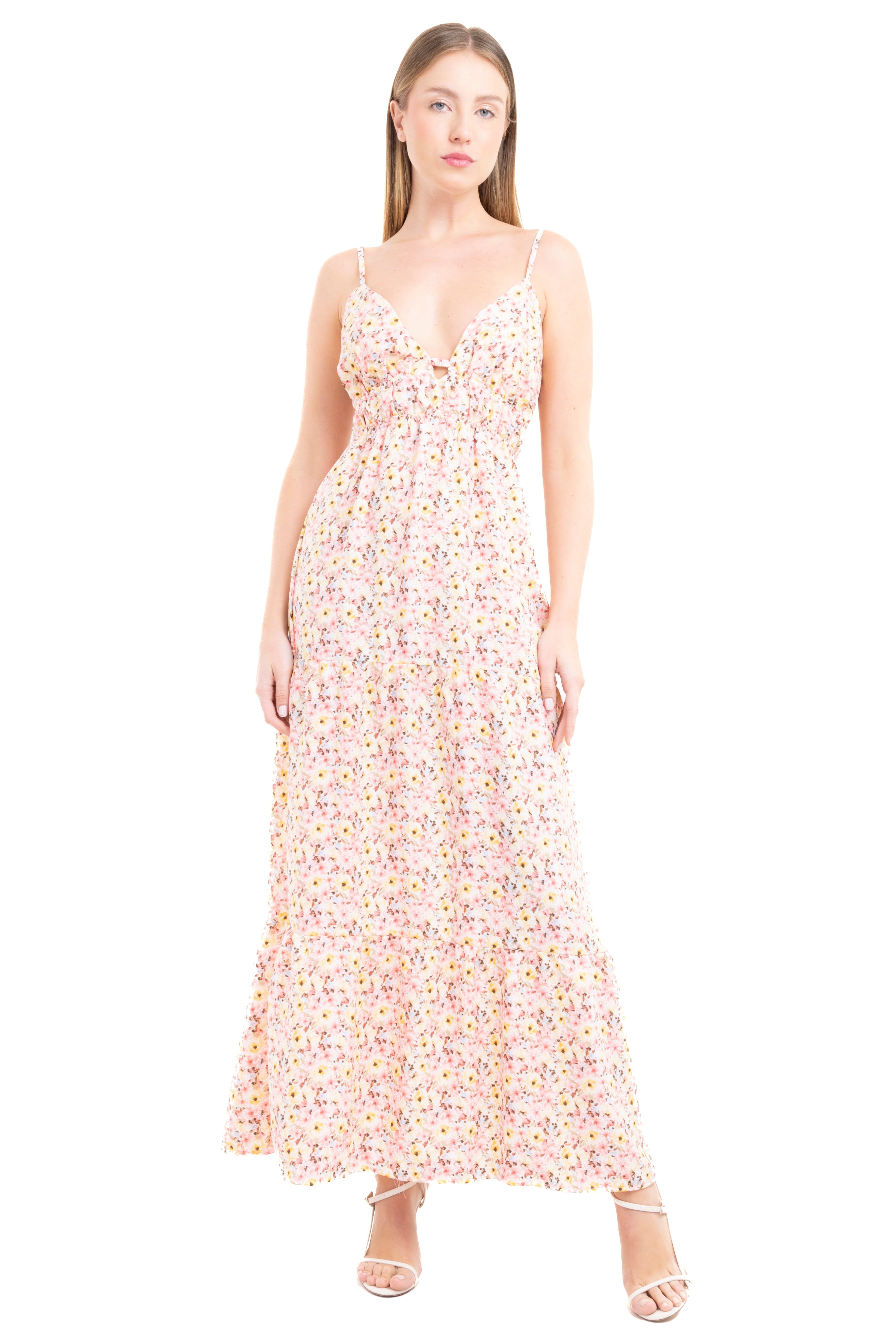 Vestido Maxi Cintura Fruncida Flores sold by Shasa