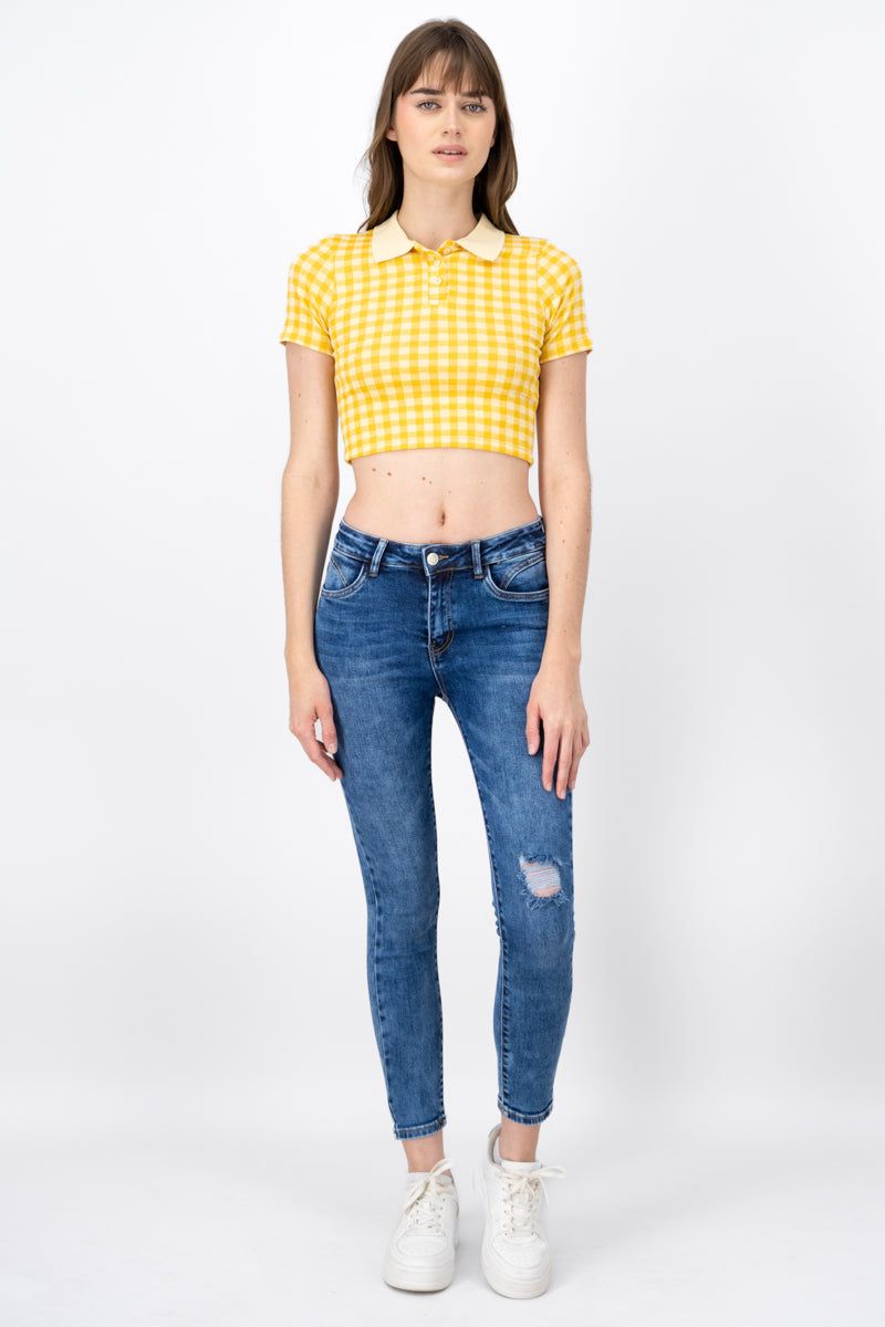 Jeans skinny destrucción en rodilla sold by Shasa