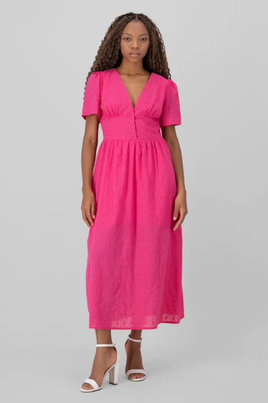 Vestido maxi eyelet botones sold by Shasa