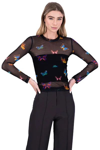 Top mesh manga larga mariposas sold by Shasa product image thumbnail 2