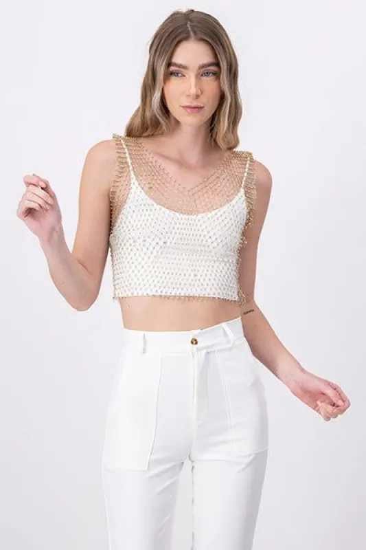 Top red escote v brillos sold by Shasa