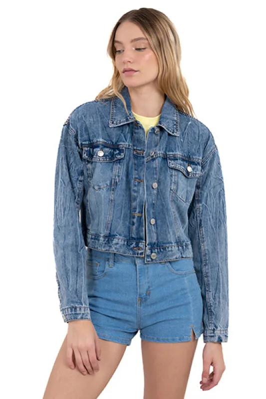 Chamarra Denim Crop Acid Wash sold by Shasa