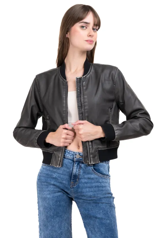 Chamarra biker efecto deslavado sold by Shasa