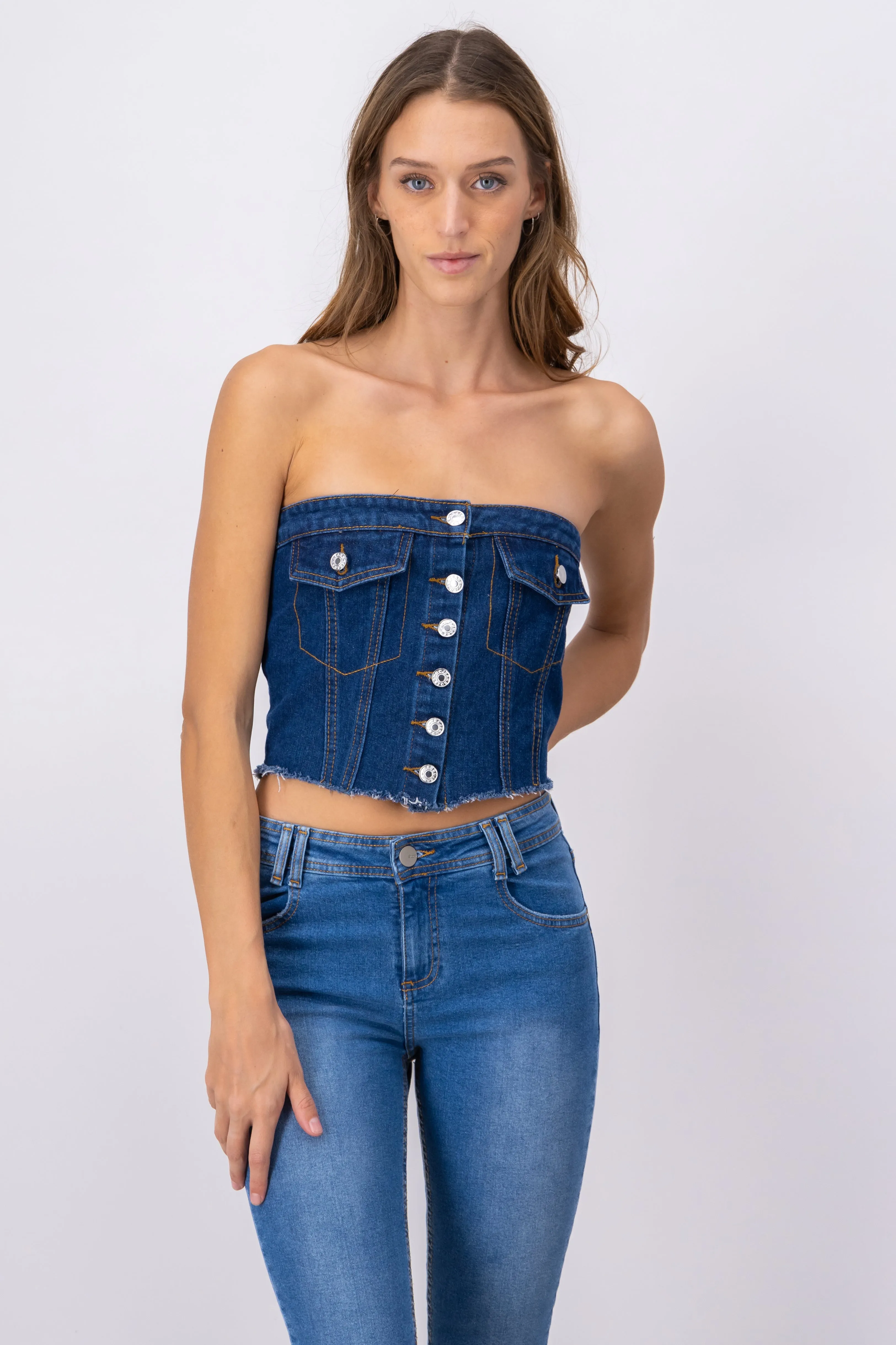 Top bustier denim strapless sold by Shasa