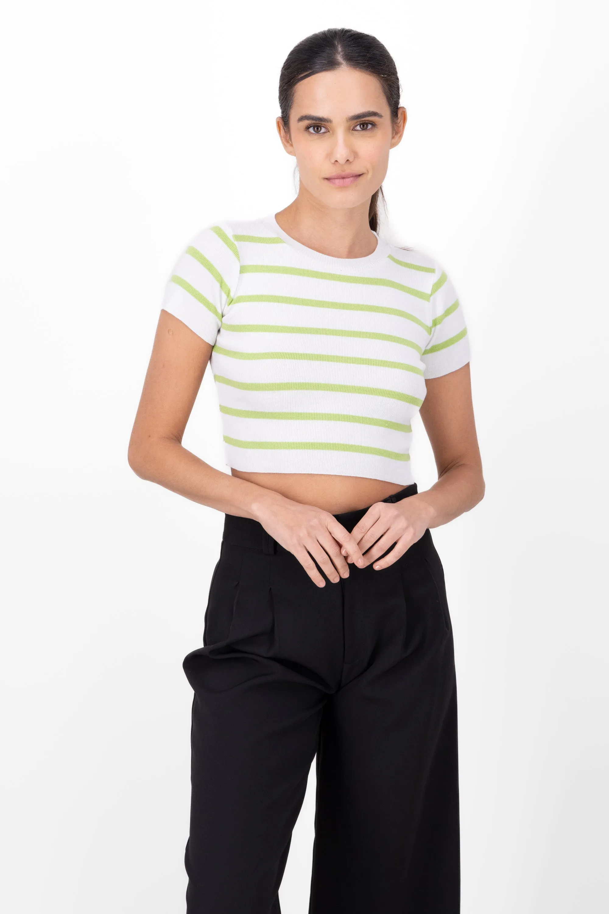 Top Crop Punto Manga Corta Rayas sold by Shasa