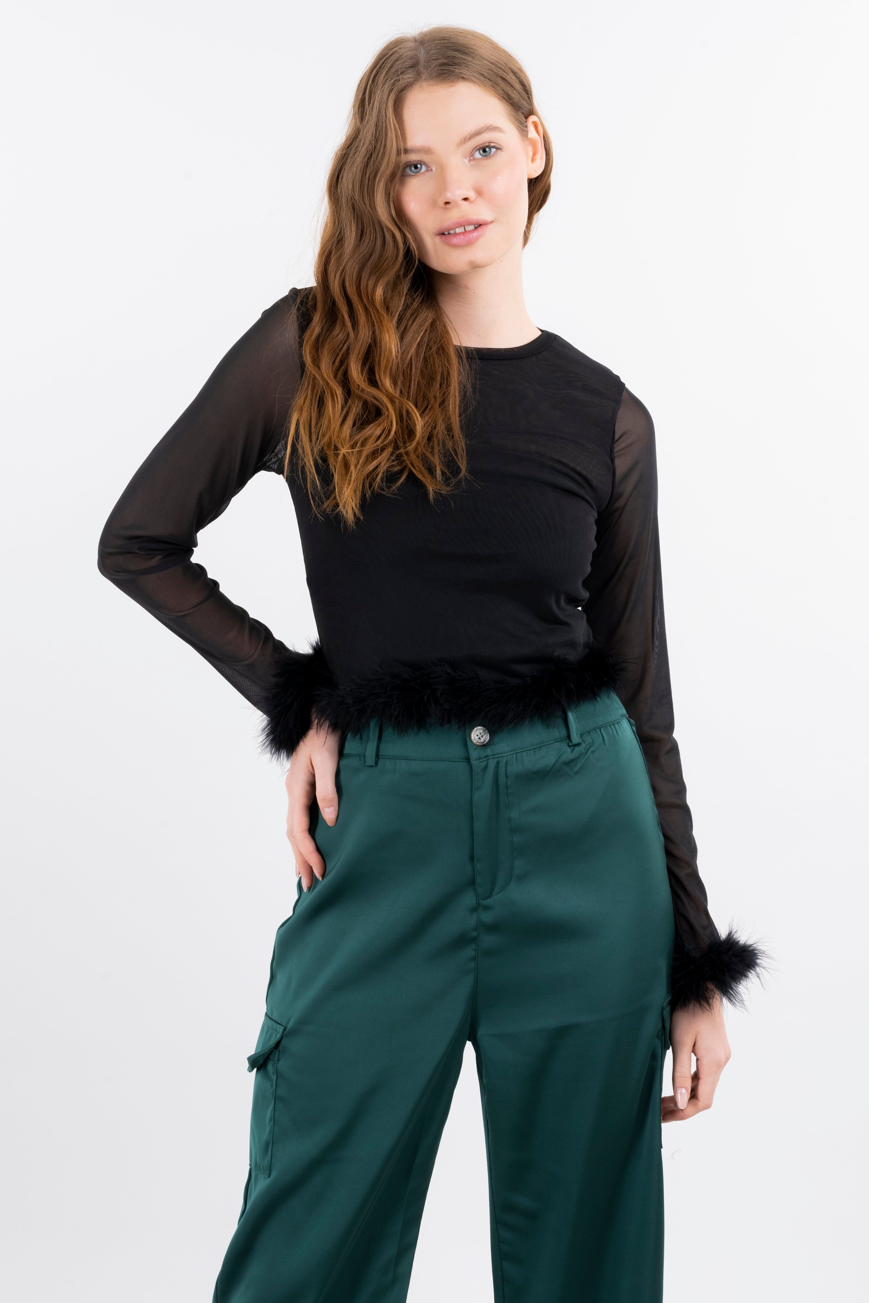 Top mesh manga larga plumas sold by Shasa product image thumbnail 5