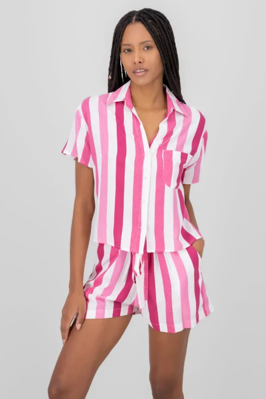 Camisa crop manga corta rayas sold by Shasa