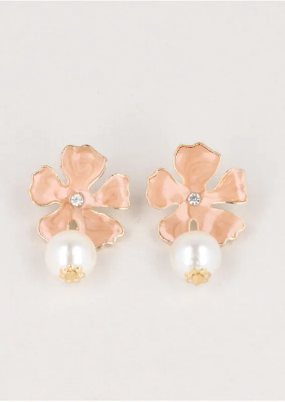 Aretes Flor Esmaltada Perla sold by Shasa