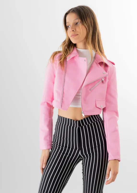 Chamarra crop biker efecto piel sold by Shasa