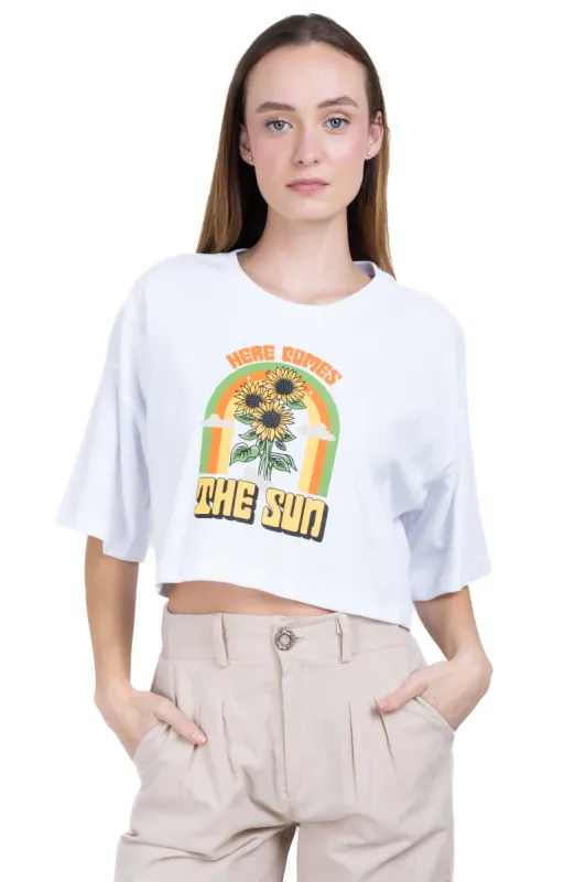 Playera crop amplia estampada sold by Shasa