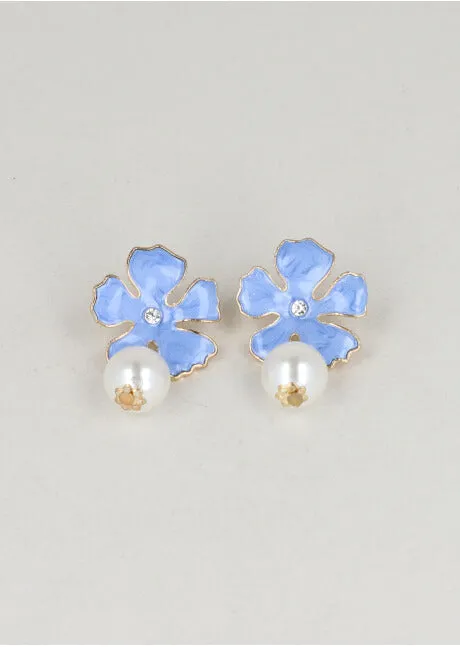 Aretes Flor Esmaltada Perla sold by Shasa