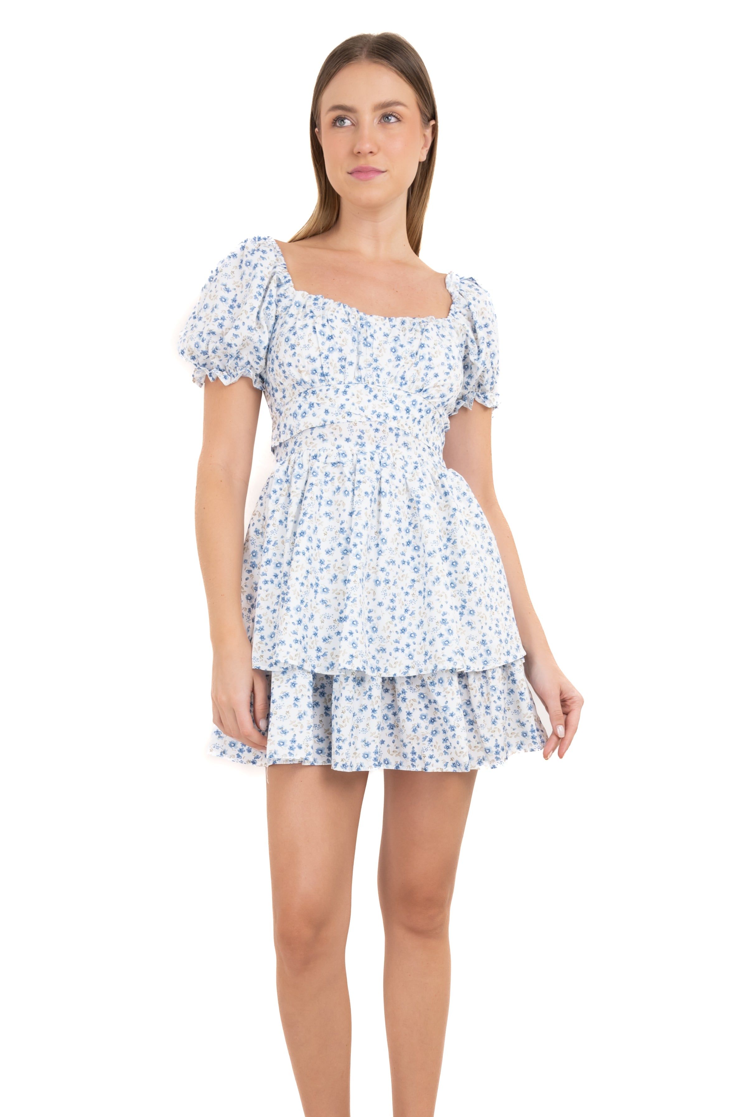 Vestido mini busto fruncido flores sold by Shasa