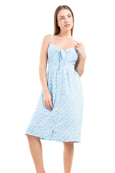 Vestido midi flores botones sold by Shasa