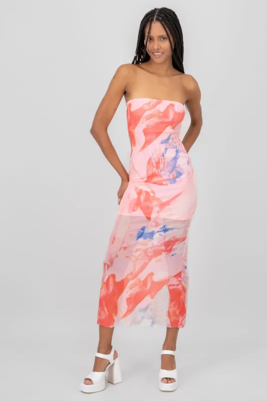 Maxi vestido mesh strapless sold by Shasa