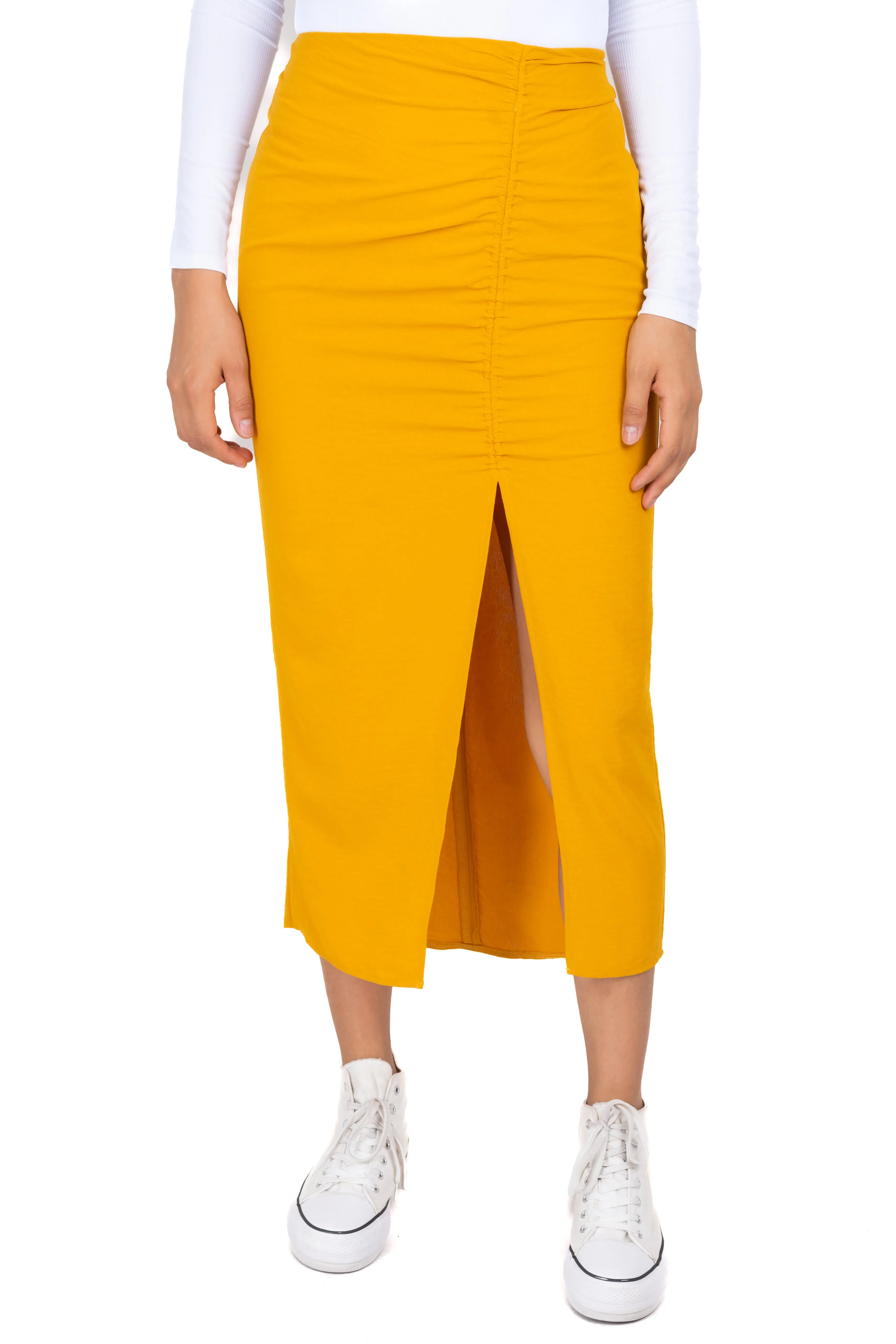 Falda midi abertura fruncido sold by Shasa