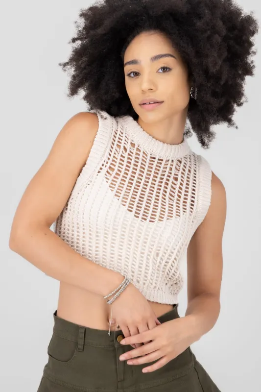 Chaleco tejido abierto sold by Shasa