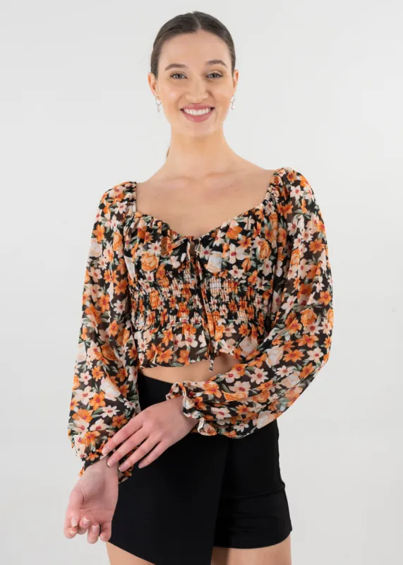 Blusa manga abullonada flores sold by Shasa