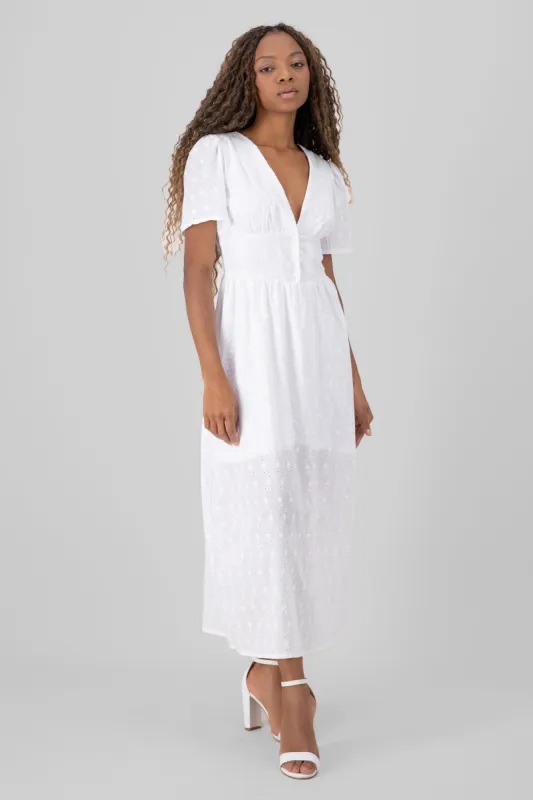 Vestido maxi eyelet botones sold by Shasa
