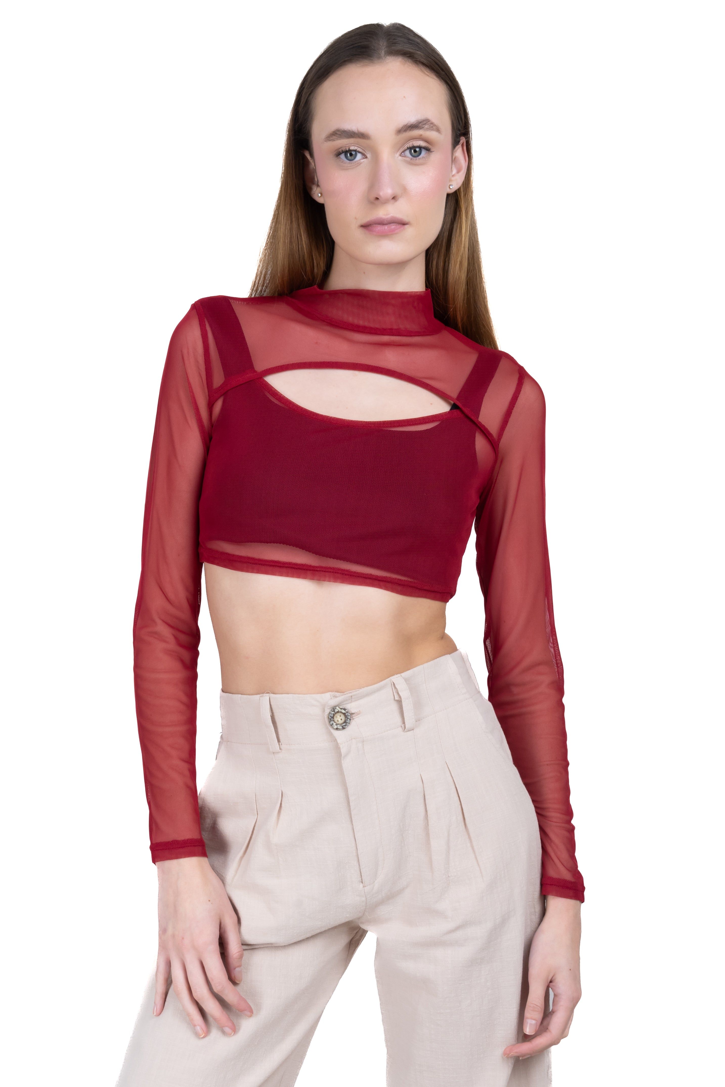 Top crop mesh cut out sold by Shasa