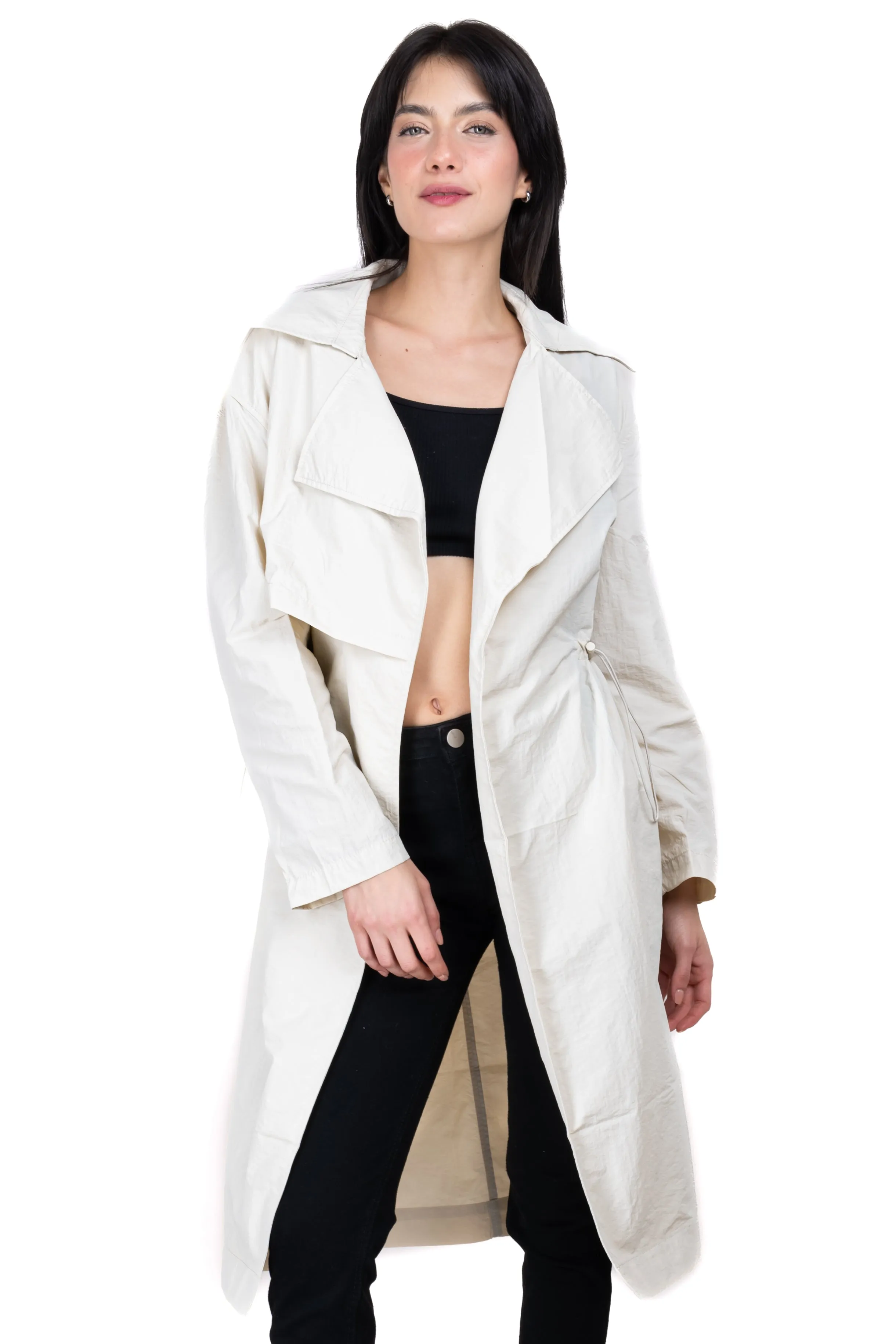 Gabardina larga fruncido cintas sold by Shasa