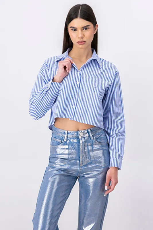 Camisa crop rayas brillos sold by Shasa