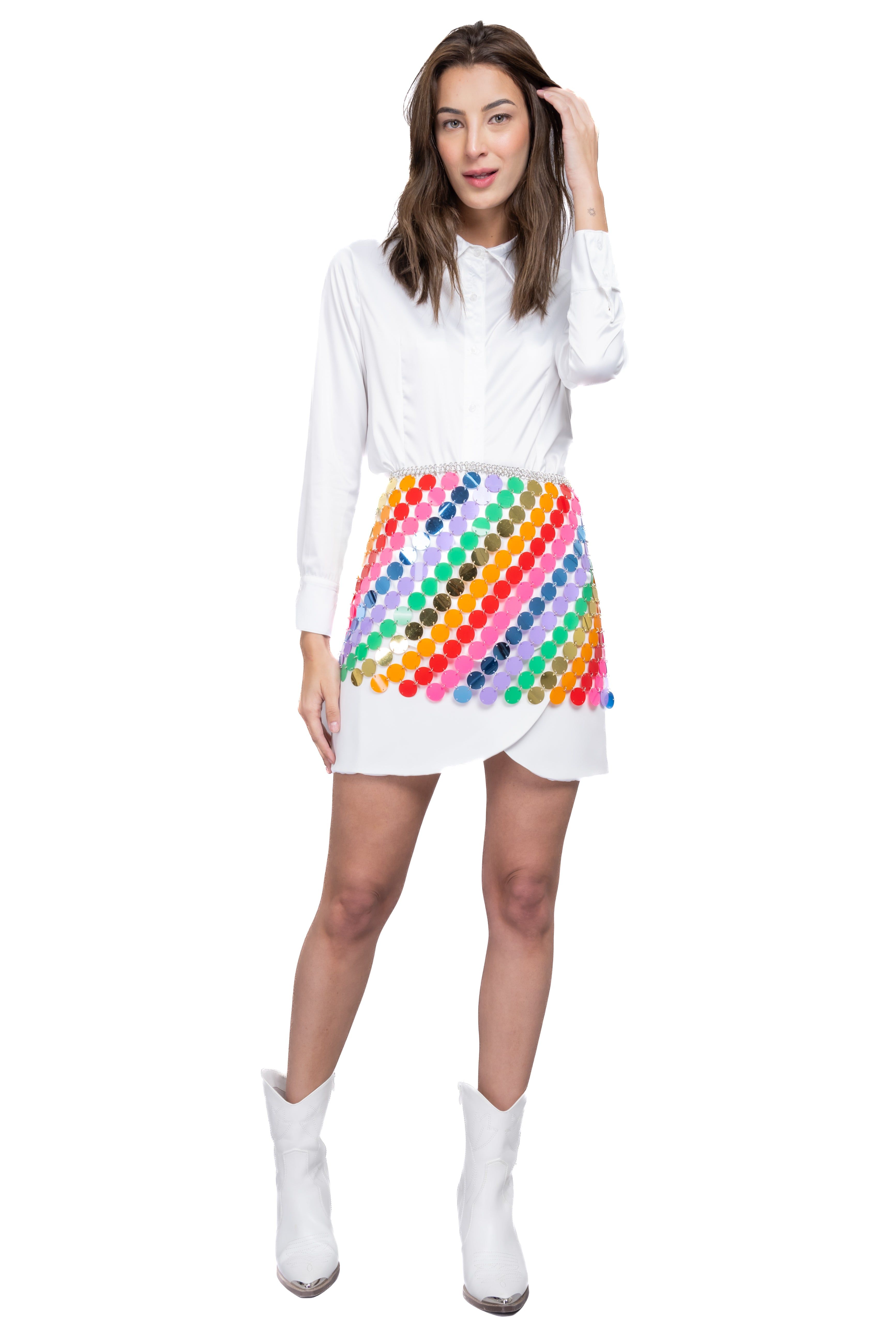 Falda mini lentejuelas arcoiris sold by Shasa