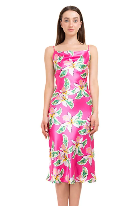 Vestido midi satinado flores sold by Shasa