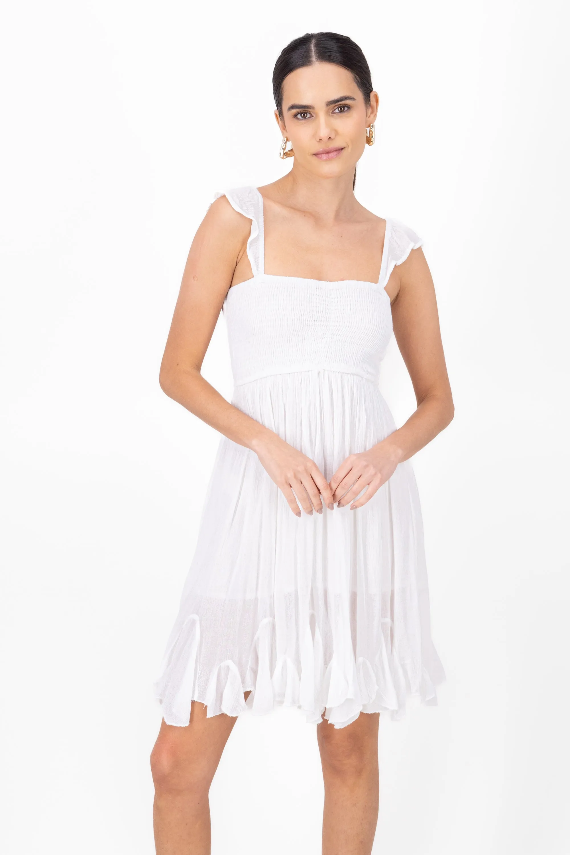 Vestido corto con manga olan liso sold by Shasa