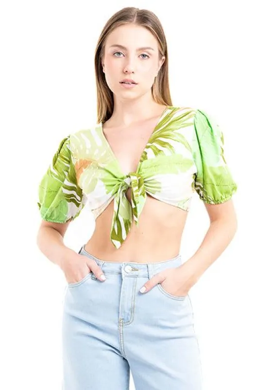 Top crop manga abullonada tropical sold by Shasa