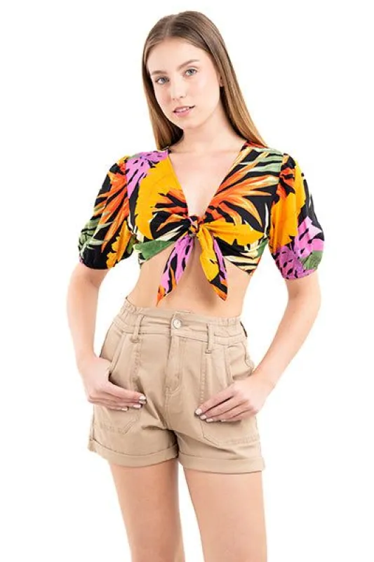 Top crop manga abullonada tropical sold by Shasa