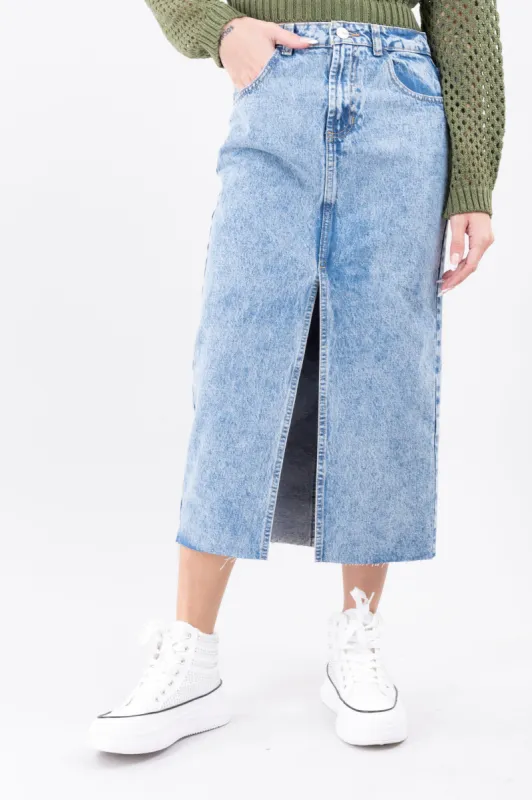 Falda midi denim abertura sold by Shasa