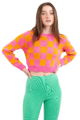 Suéter crop cuadros bicolor sold by Shasa