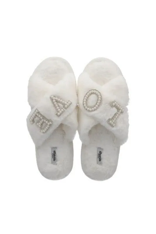 Pantunflas cintas love brillos sold by Shasa