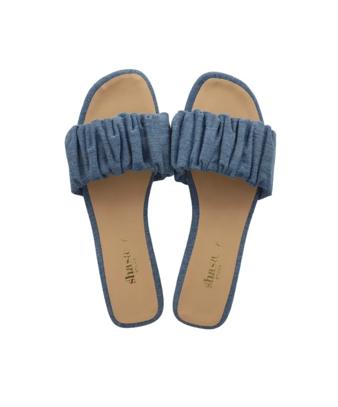 Sandalia pala denim rugosa sold by Shasa
