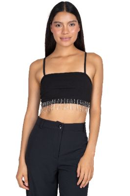 Top crop tirantes flecos brillos sold by Shasa