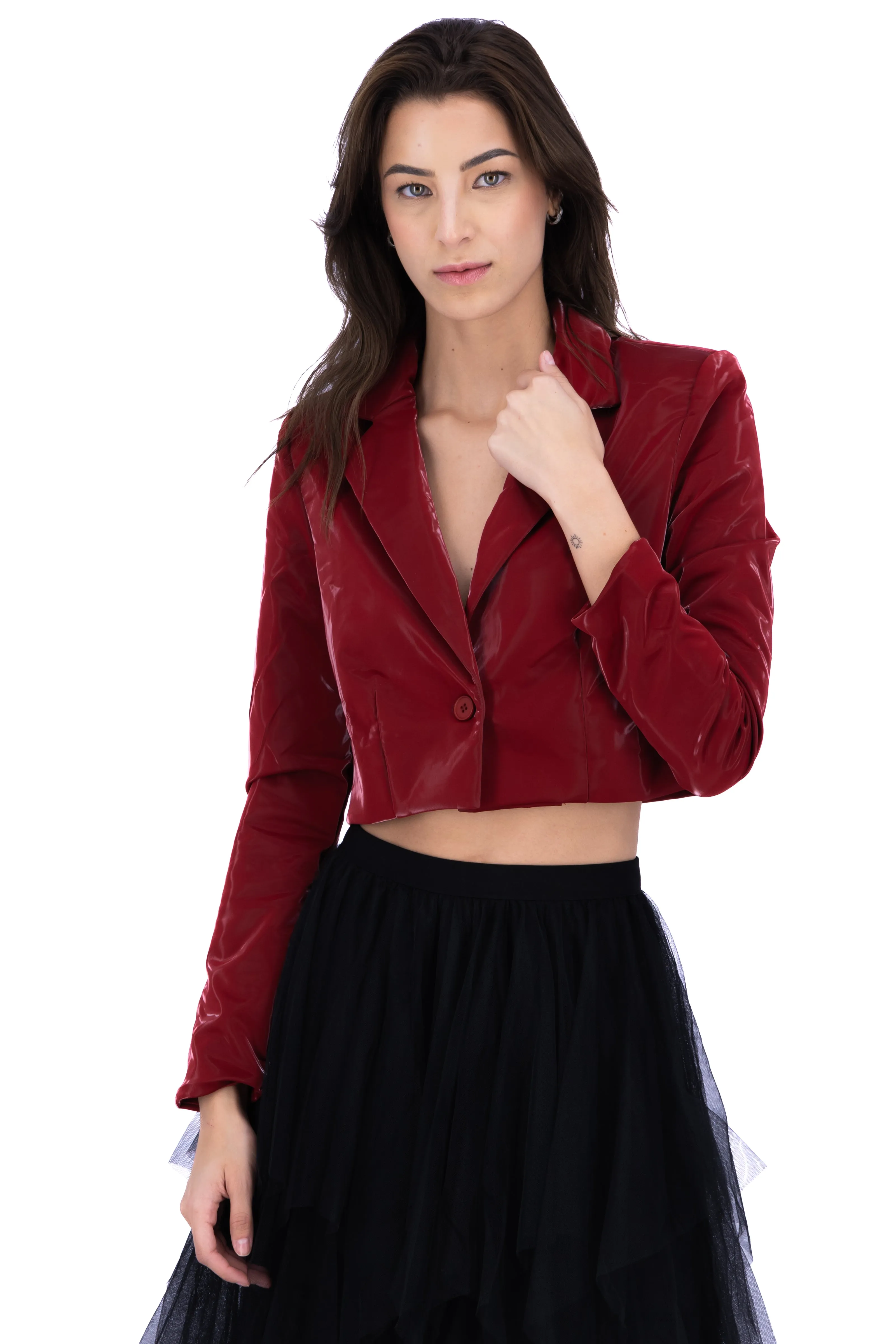 Blazer cropped con efecto liso sold by Shasa