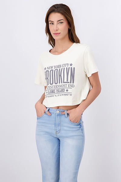 Playera crop estampado Brooklyn sold by Shasa