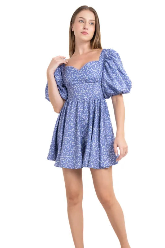 Vestido mini manga globo flores sold by Shasa