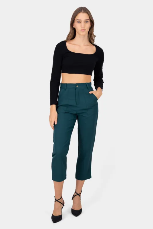 Pantalón Cintura Alta Capri Bolsas sold by Shasa