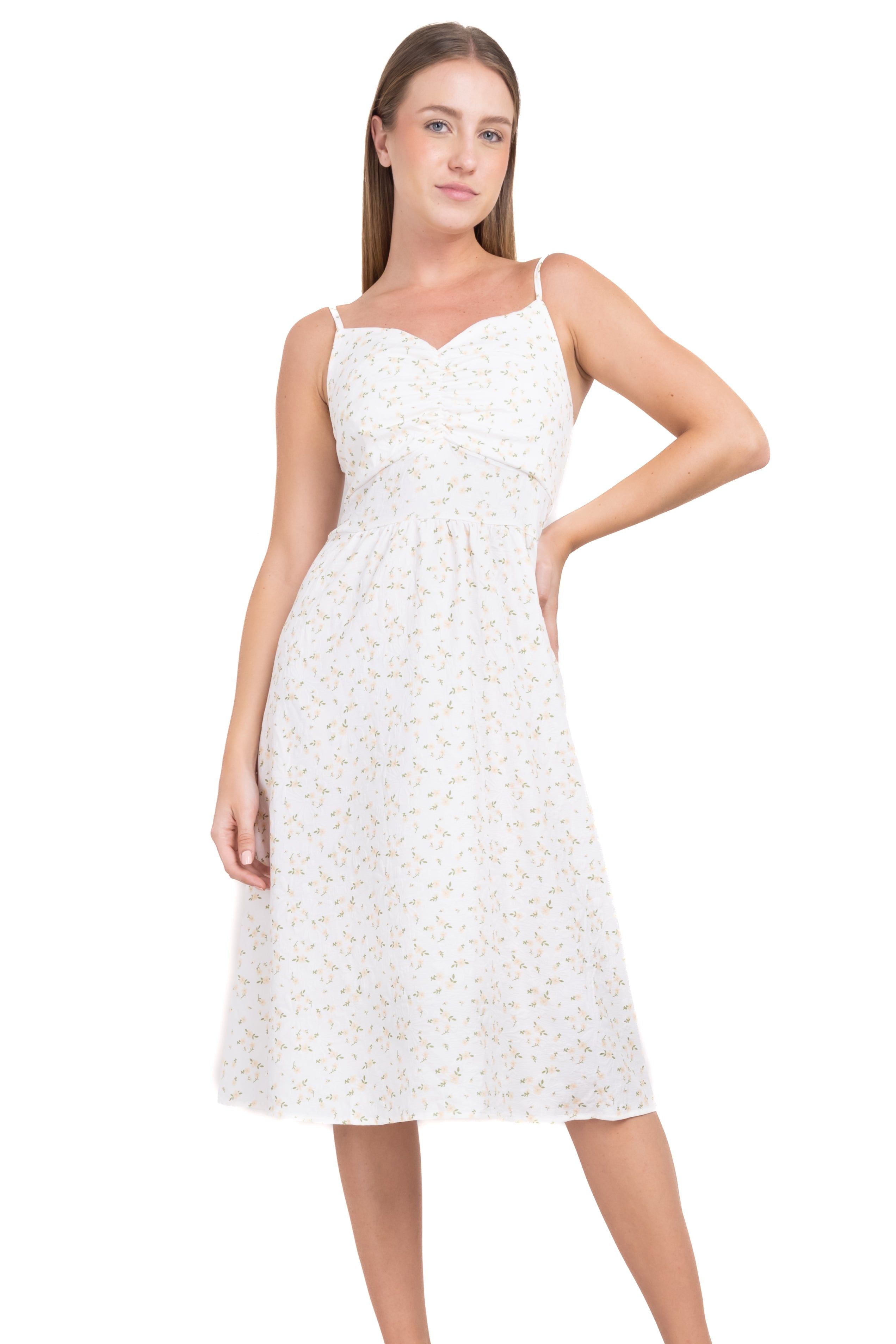 Vestido midi elástico plisado flores sold by Shasa