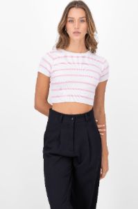 Top Crop Punto Manga Corta Rayas sold by Shasa
