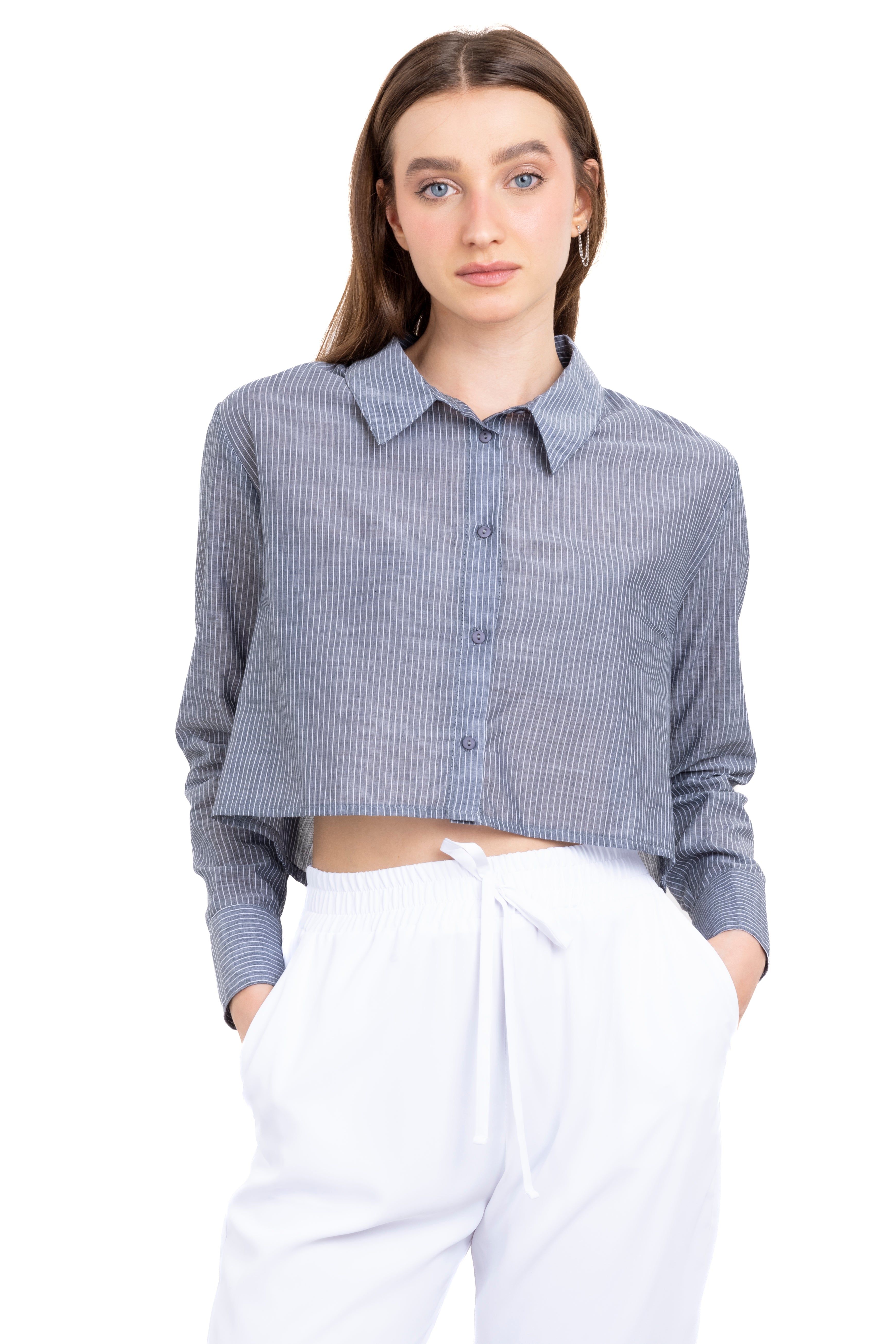 Camisa crop rayas manga larga sold by Shasa