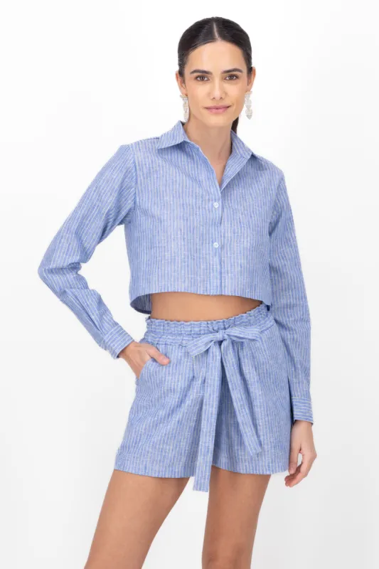 Camisa crop rayas lino sold by Shasa