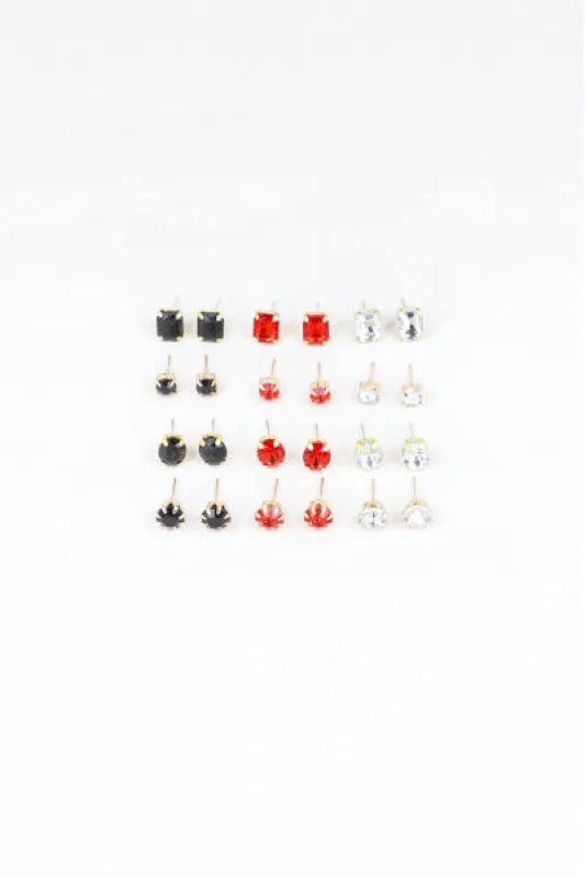 Set 12 Pares Aretes Cristales Color sold by Shasa